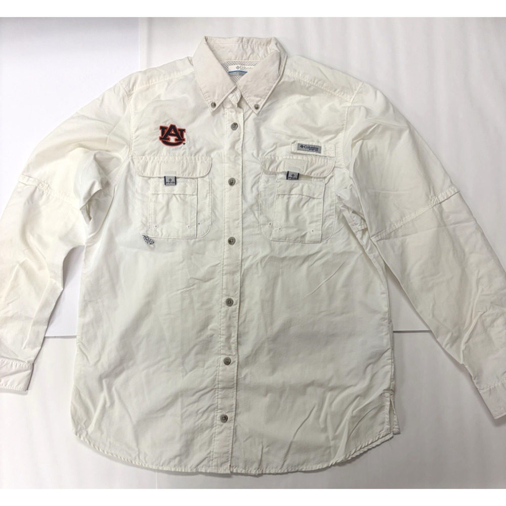 Columbia PFG Vented Shirt AU Auburn Tigers White Mens Medium Fishing Long Sleeve